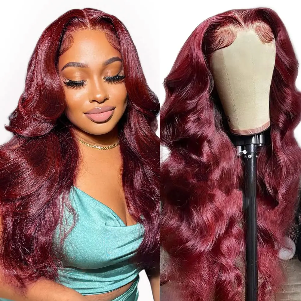 

250% Body Wave Burgundy 13x4 Hd Lace Frontal Human Hair Wig For Women 99j Lace Front Brazilian Wigs On Sale Clearance