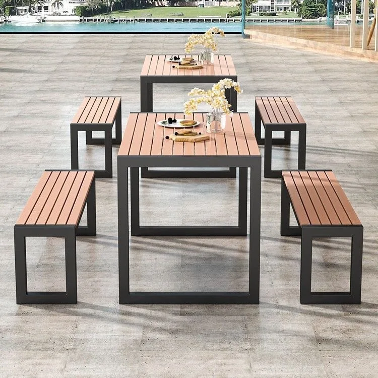 Outdoor courtyard table and chair combination protection long dining table and chair outdoor park open-air preservative wood