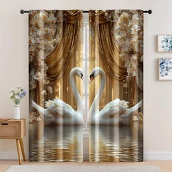 2pc,  Curtain Swan pattern Polyester,Without Electricity summer party decorations Applies to Bedroom living room