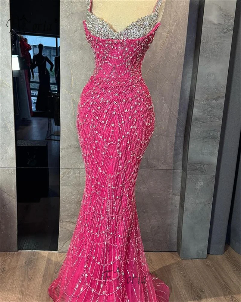 

Luxury Beaded Evening Dresses 2024 Fushia vestido elegante fiesta Mermaid Crystal Dubai Formal Gowns Woman Celebrity Party Robes