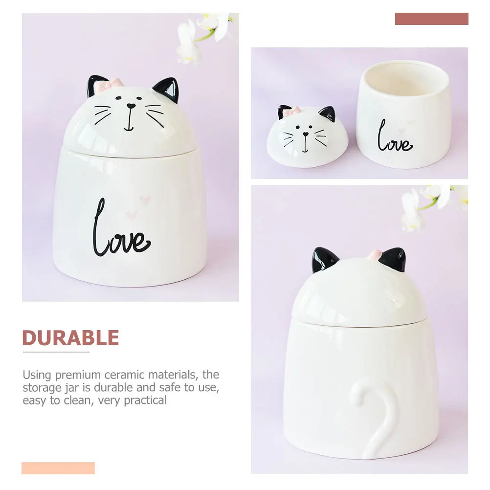

Ceramic Cat Shaped Canister Multipurpose Storage Container Safe Practical Large Opening Easy Clean Cute Kitchen Desktop