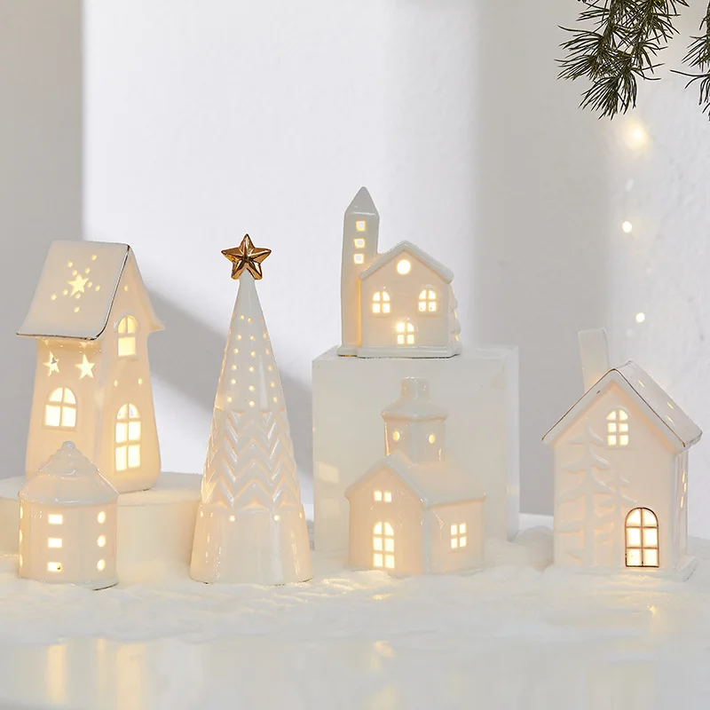 Christmas Decorations Handmade Home Ambiance Lights Illuminated Ceramic Tabletop Ornaments Decorate Accessories Holiday Gifts