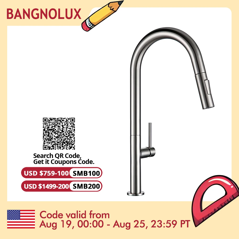 Brass Pull Out Kitchen Faucet Brushed Chrome and Black 360 degree rotation kitchen Hot and cold water Sink taps Kitchen Faucet