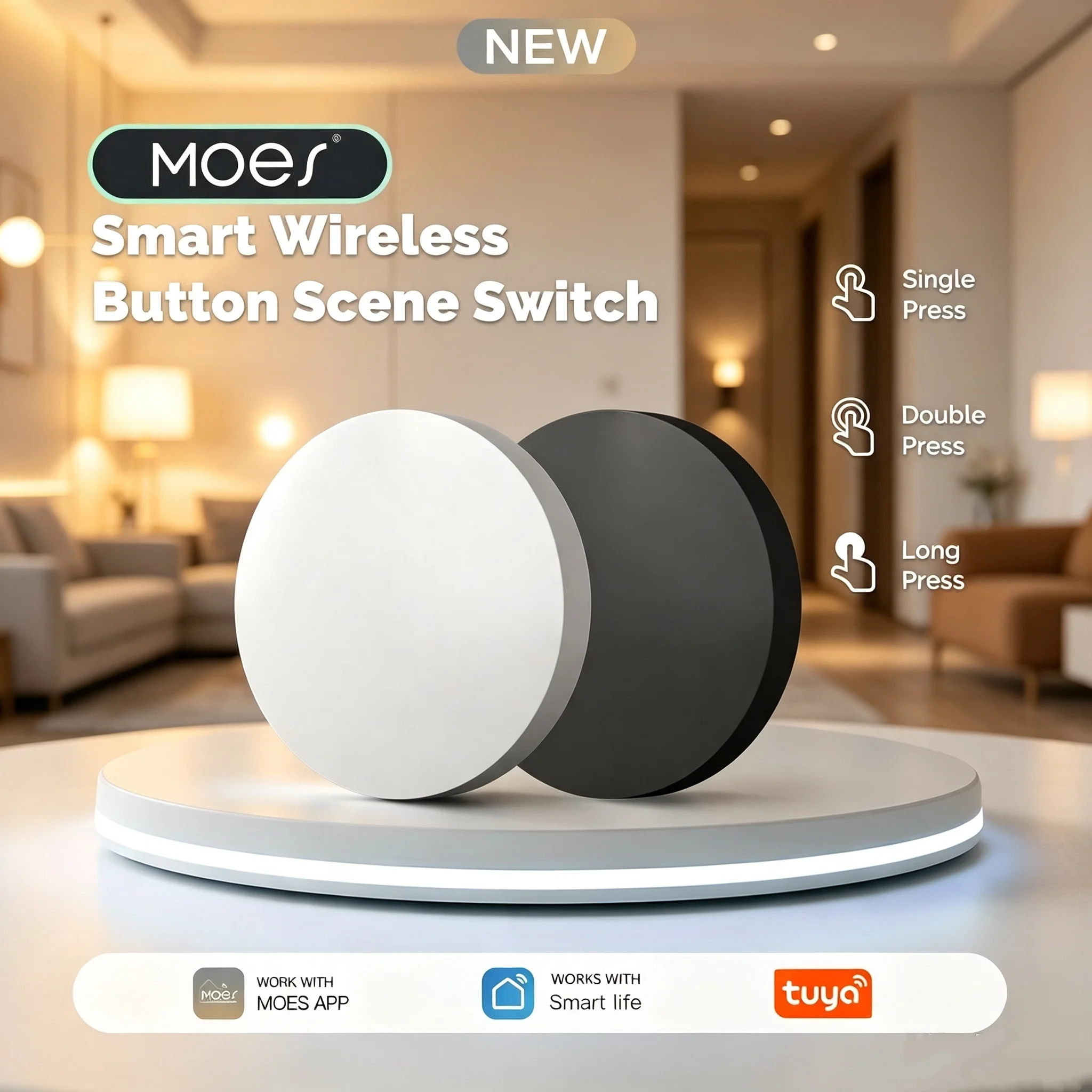 MOES Tuya ZigBee Smart Key Switch Mobile Setting Wireless Remote Key Controller Multi-scene Linkage Smart Switch Battery Powered