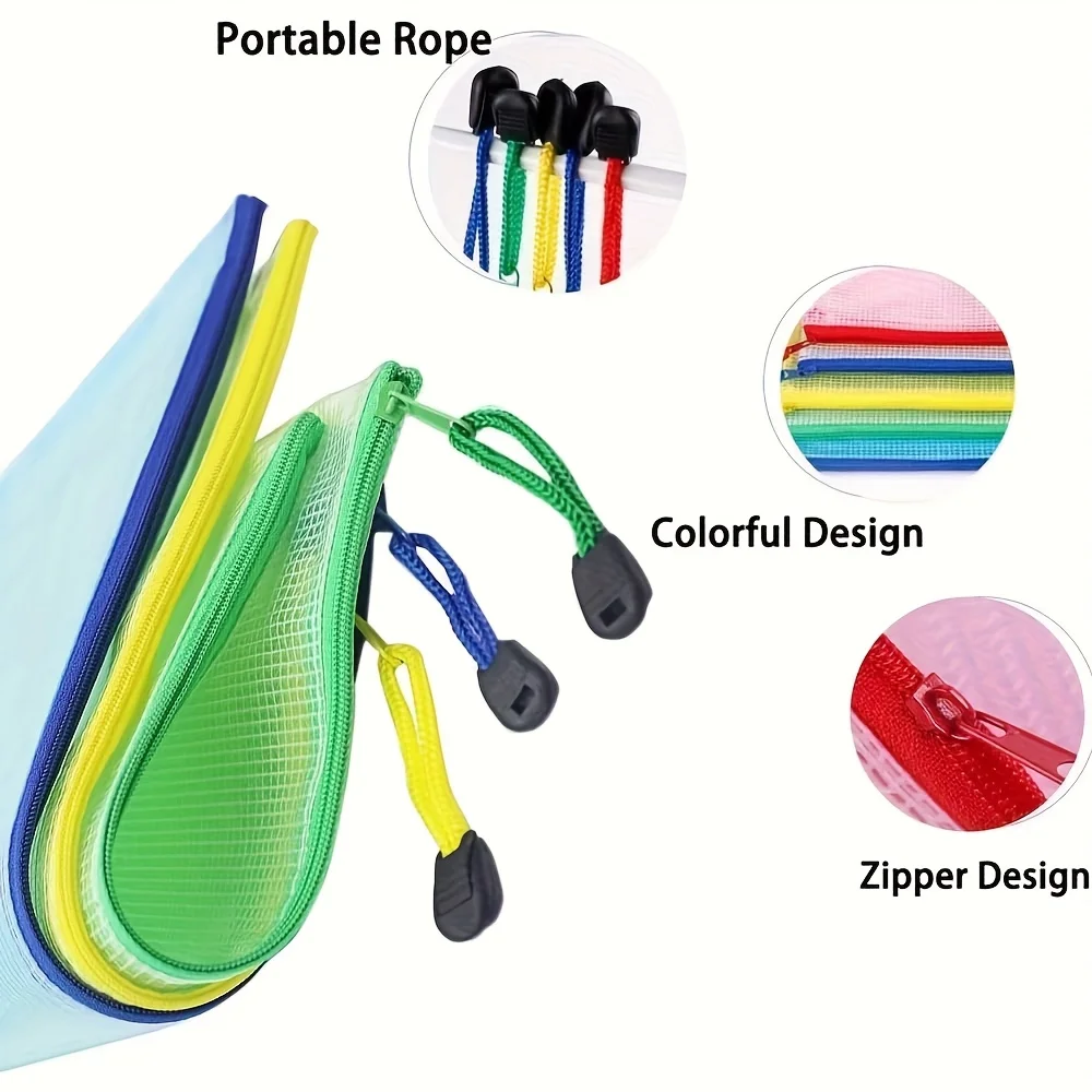 5-Pack A3/A4 PVC Zipper Portfolio Folders with Mesh Design - Waterproof Art, Data, and Drawing Storage Bags