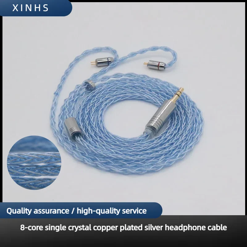 XINHS 8-Core Light Blue Single Crystal Copper Plated Silver Earphone Upgrade Cable Suitable for KZ TRN TFZ LIVE 1PRO Starsea