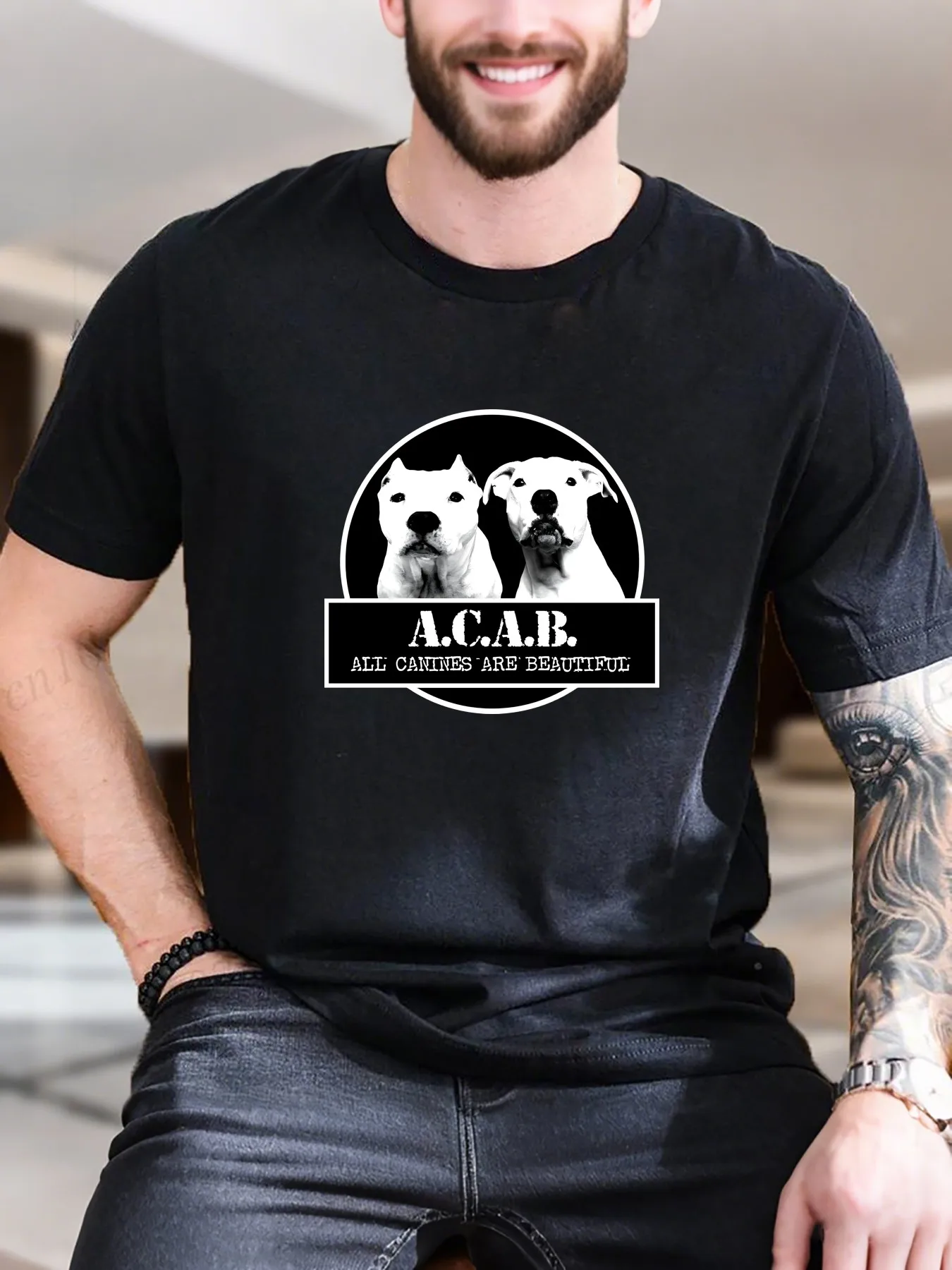 

New Arrival Fashion Men's Graphic Print T-Shirt 100% Cotton Breathable Tee with Adorable Dogs Design Casual Comfort Fit for Summer
