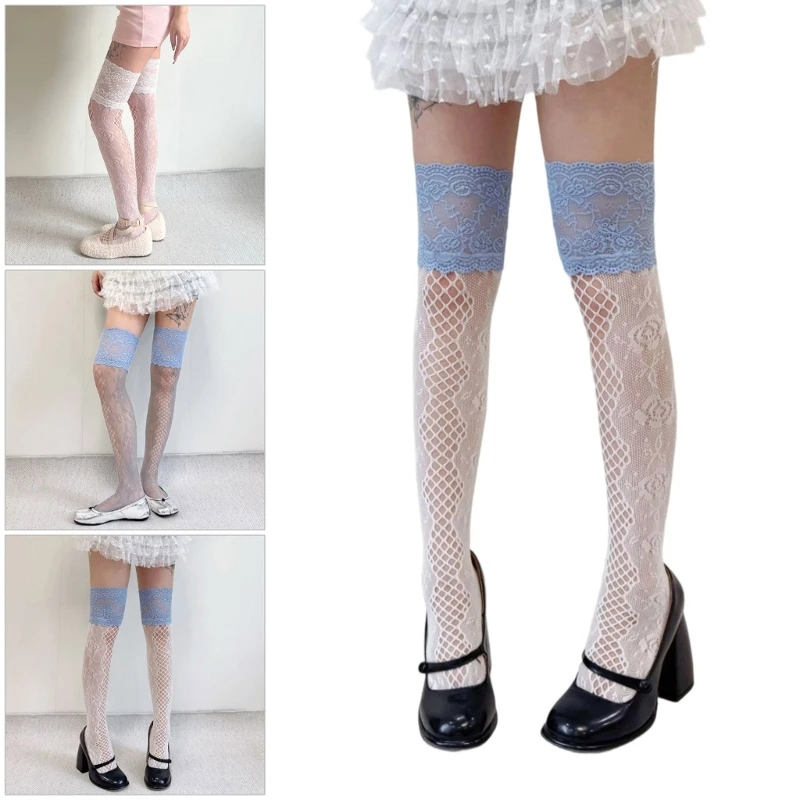 

Ажурные чулки до бедра, кружевной топ, прозрачные чулки выше колена, высокие носки до бедра в сетку, чулочно-носочные изделия для женщин и девочек