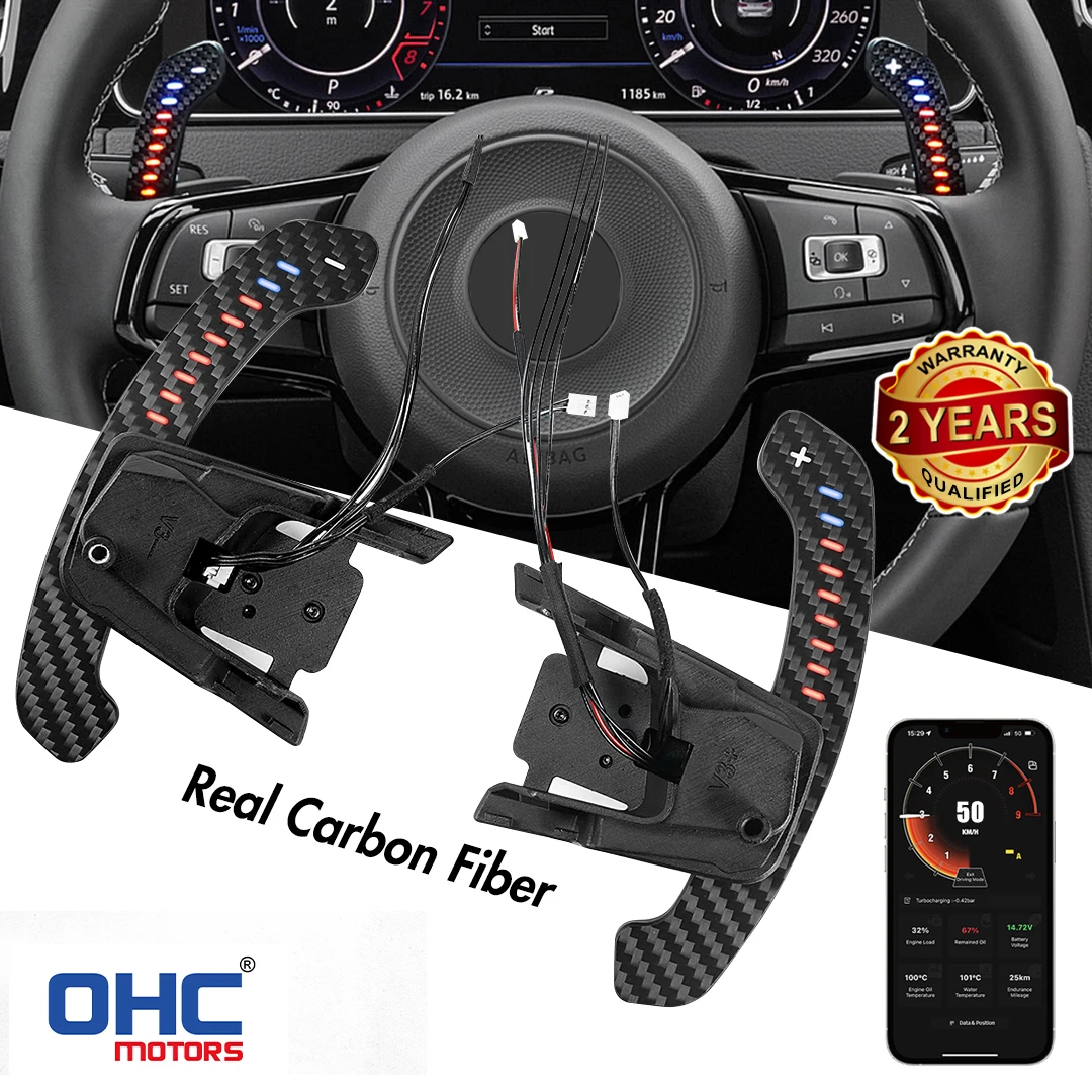 

OHC Real Carbon Fiber Smart APP RPM Light Up LED Magnetic Paddle Shifters For VW Volkswagen Golf MK7 MK7.5 Golf R Scirocco