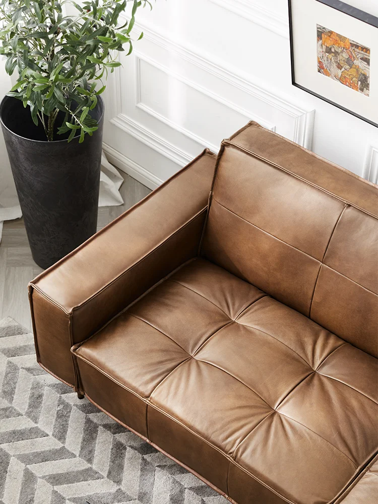 Urban leather sofa, modern simple minimalist style living room, three-person leather art sofa