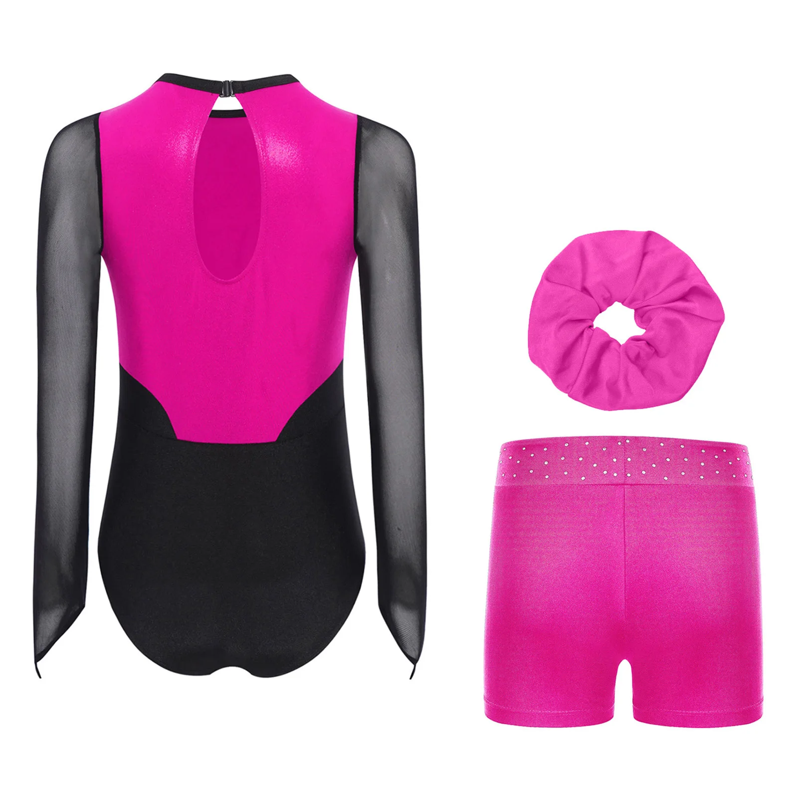 3 قطعة أطفال بنات كم طويل الراين اللون كتلة يوتار + شورت + أغطية الرأس للجمباز التزلج على الجليد راقصة الباليه Dancewear