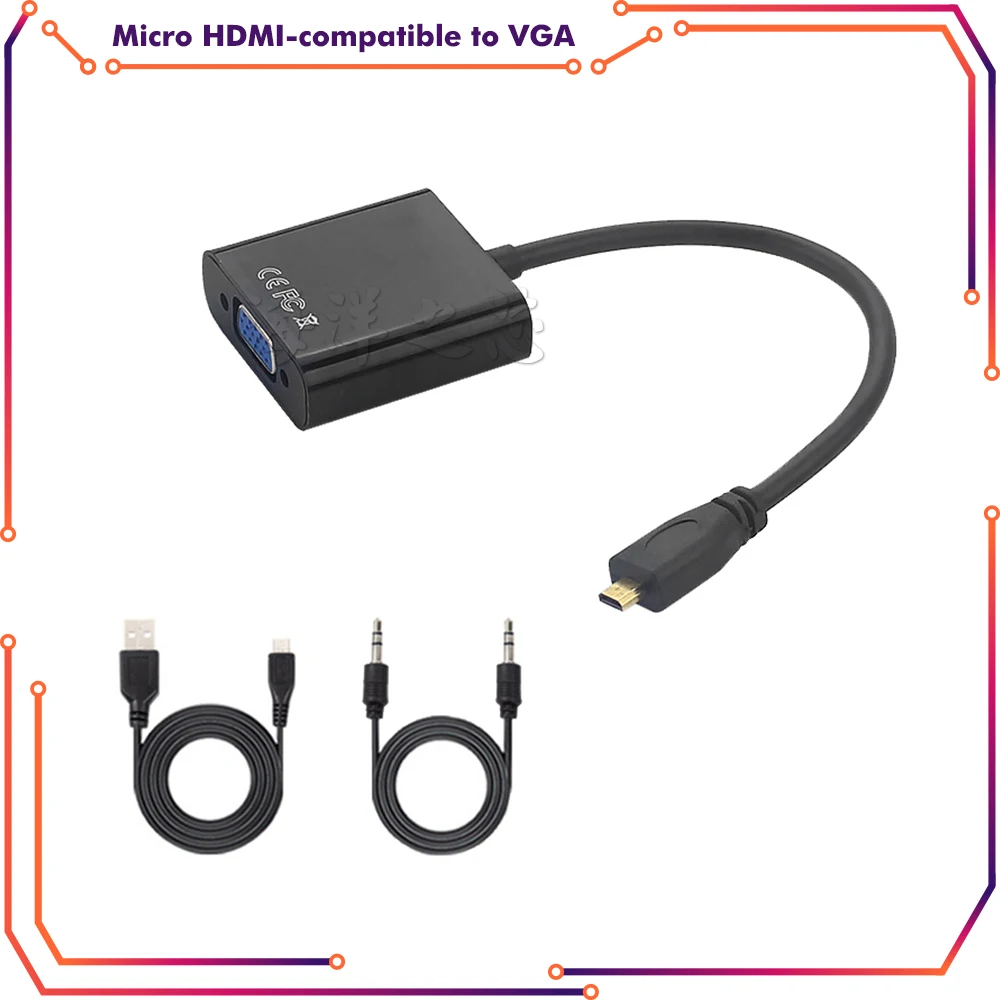 Gold Plated Adapter Micro HDMI-compatible to VGA Converter 3.5mm Audio Jack & USB Power Cable for XBOX PS3/4 TV Raspberry Pi 4