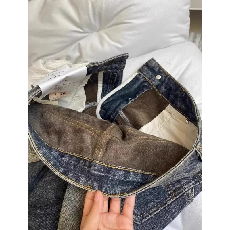 2026 New Pants Jeans for Woman Wide Leg Distressed Denim High Waist Trousers Winter Vintage Light Blue Comfort Fit Retro