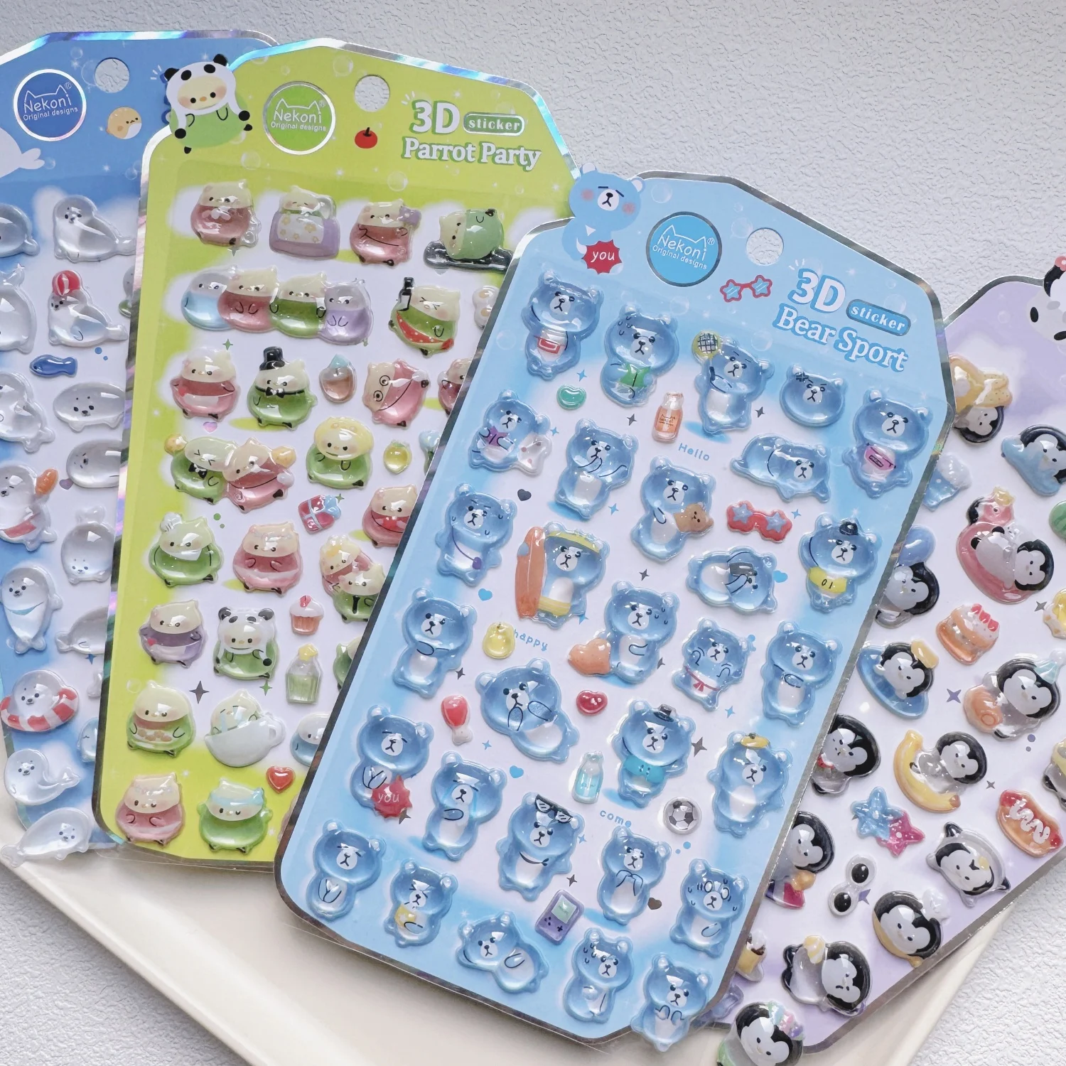 NEKONI Cute Animals Seal Bear Penguin 3D Stickers Scrapbooking DIY Journaling Stationery Diary Cute Stickers School Supply