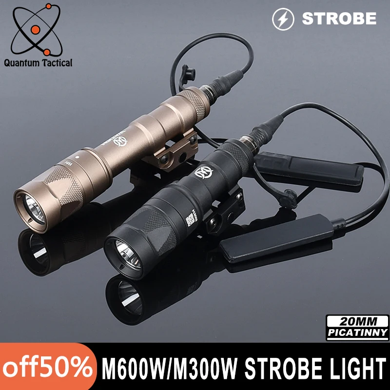 WADSN Tactical Metal M300W Strobe Flashlight M600W Scout Light Hunting Weapon Spotlight Momentary Pressure Switch Fit 20mm Rail