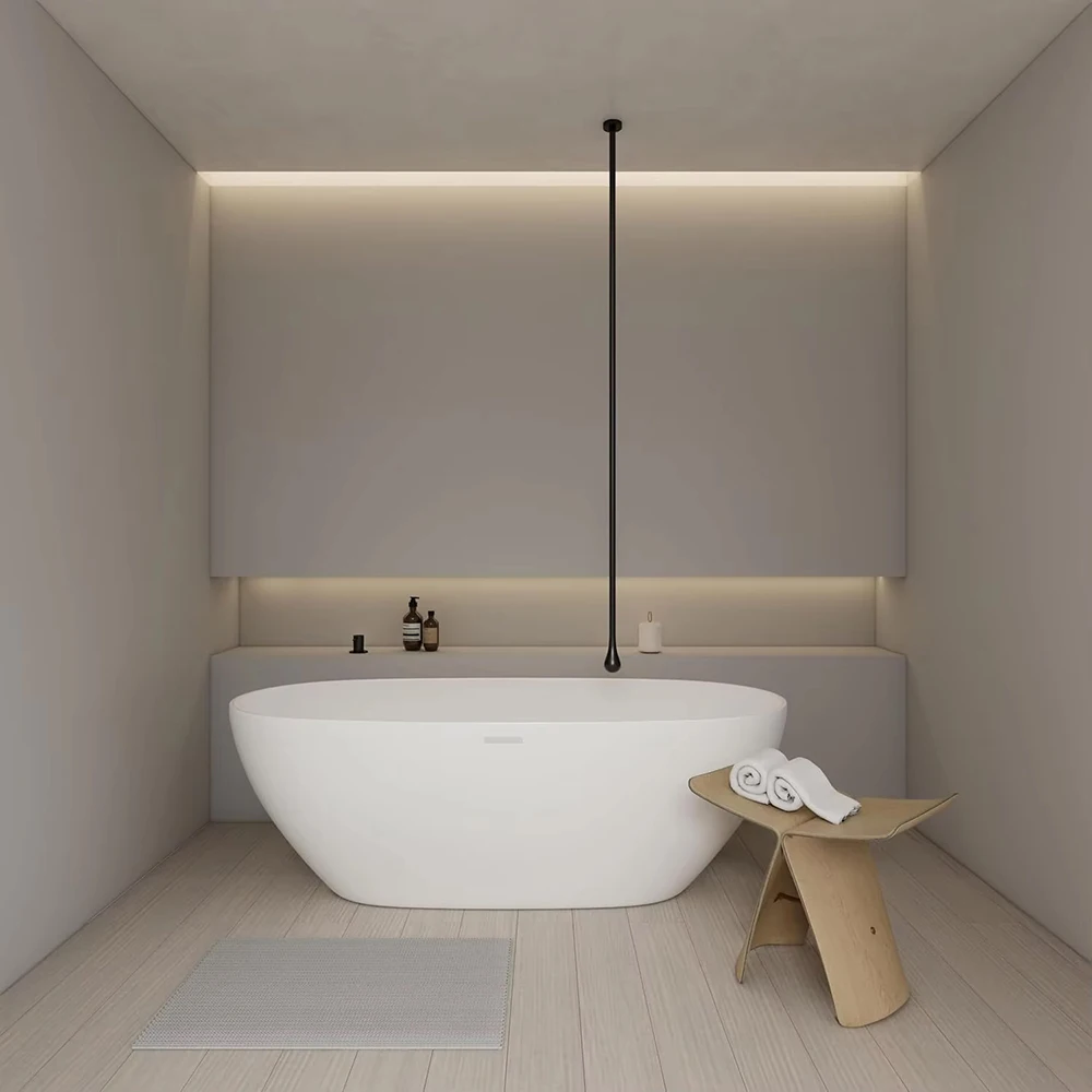 Torayvino Matte Black Ceiling Mounted Bathroom Sink Faucet Single Handle Mixer Solid Brass Rain Drop Spout Modern Vanity Faucet