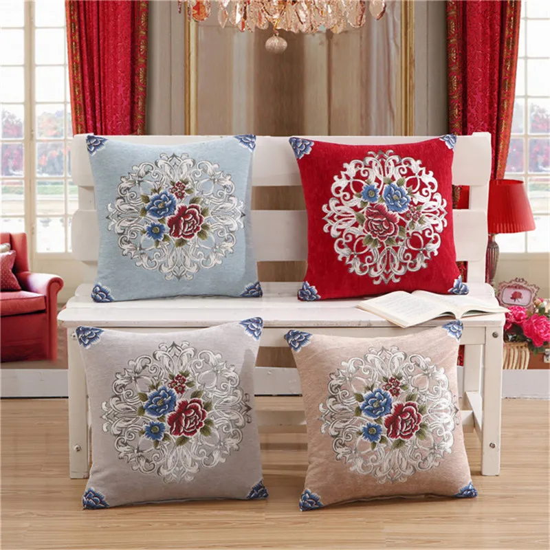 45x45cm Retro Chenille Embroidery Peony Flower Home Sofa Cushion Cover Living Room Decoration Pillowcase