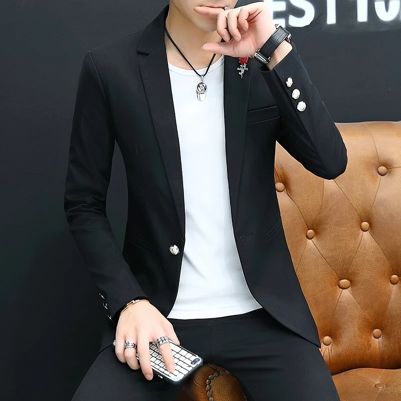 بدلة رجالية حمراء بقصة ضيقة كورية Sle للشباب غير رسمية Jaet عصرية واحدة West irt Haome معطف غربي صغير للخريف Faion #4