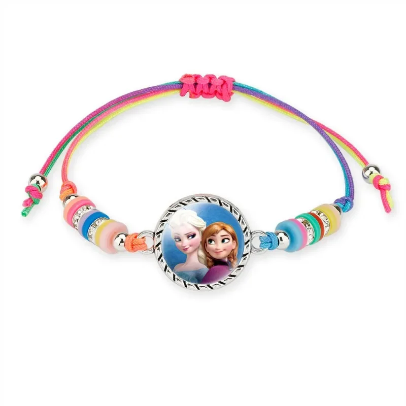 Disney Frozen Elsa Anna Bracelet Colored Soft Princess Colorful Woven Adjustable Bracelet Cartoon Jewelry Kids Gifts