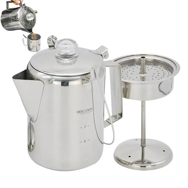 

Кофейник из нержавеющей стали для кемпинга, емкость 9 чашек, Варочные панели, перколяторы для отдыха на природе