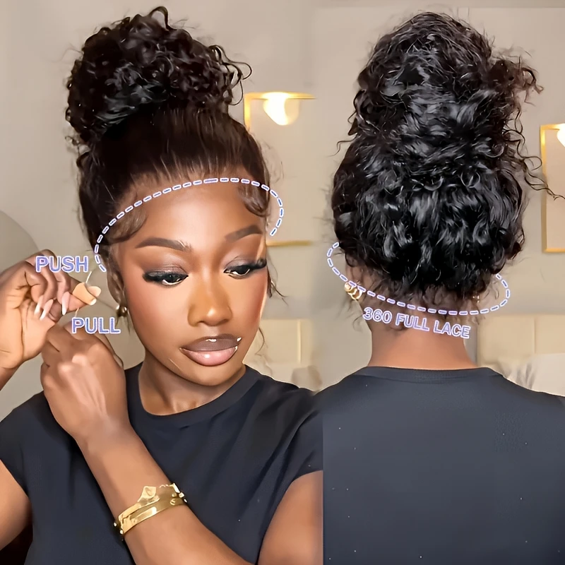 36 Inch Invisi Strap 360 Hd Full Lace Curly Water Wave Human Hair Wig 250 Density Pre Plucked Pre Cut Wear And Go Glueless Wigs