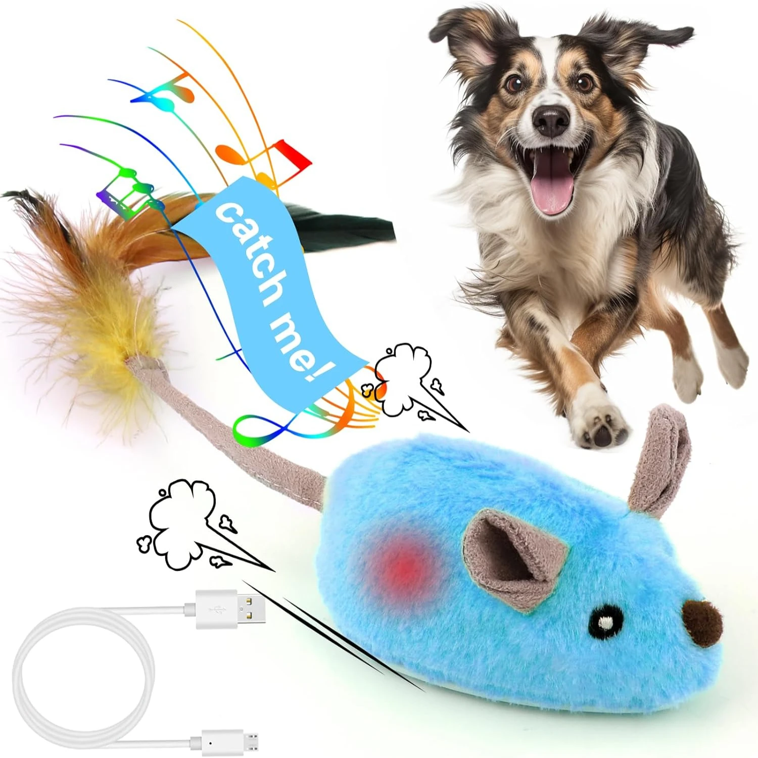 

Ultimate Interactive Rechargeable Pet Toy - Exciting, Vibrant Lights, Enticing Squeaky Sound, Convenient Auto-Turn Function - Pe