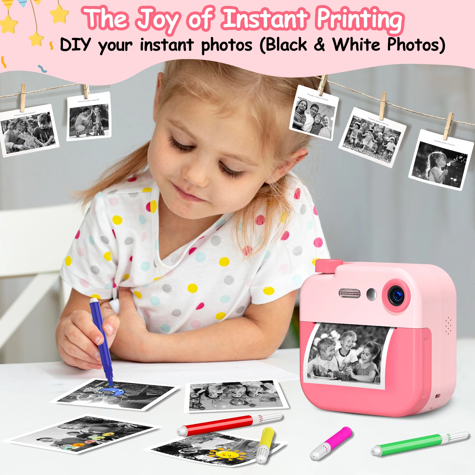 Mini Instant Print Kamera für Kinder Tragbare Digitalkamera Cartoon Thermodruck Kamera Spielzeug mit 32G Karte