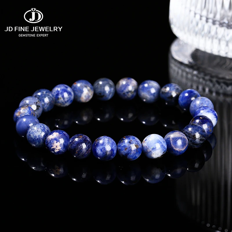 JD Natural Stone Dark Blue Sodalite Bead Bracelet Women Men Blue Veins Raw Stone Elastic Rope Bracelet Reiki Healing Jewelry