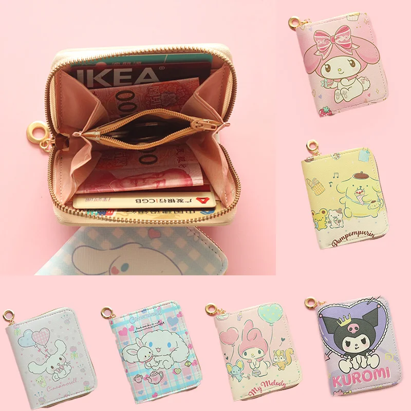 Cartoon Kuromi Short Zipper Wallet Bags Sanrios Pu Small Fresh Anime Coin Purse Wallet for Girl Festival Gifts Toys Accessories