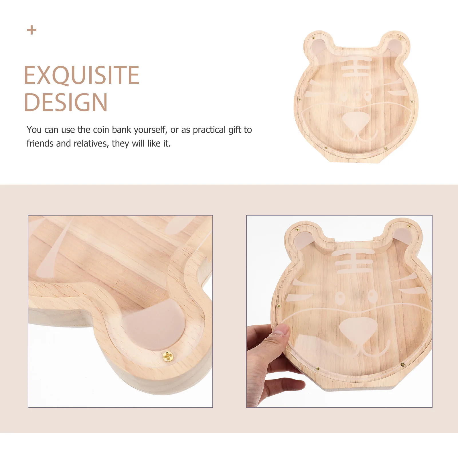 Animal Shape Wooden Coin Bank Piggy Bank Large Capacity Money Saving Box Coin Container Decorative Desktop Ornament Kids Gift