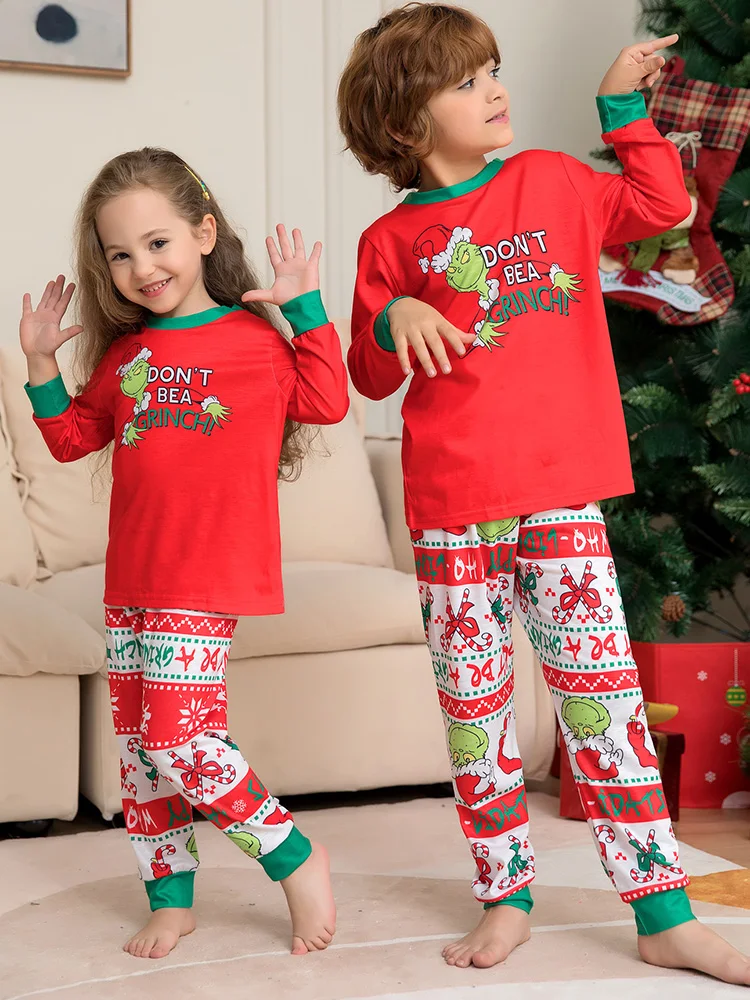 Family Christmas Parent-Child Suit Pajamas Amazon New Contrast Color Pajamas Homewear mommy and me clothes