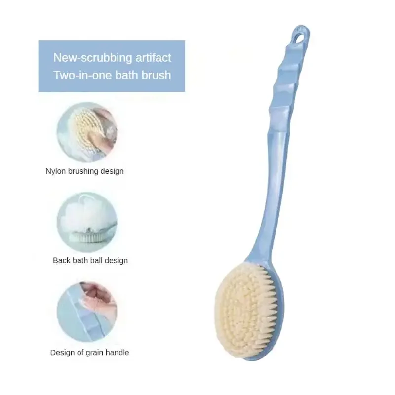 Long Handle Bath Brush Soft Hair Back Bath Brush Bathroom Body Bath Brush Mud Back Scrubber Shower Massage Exfoliation Brush