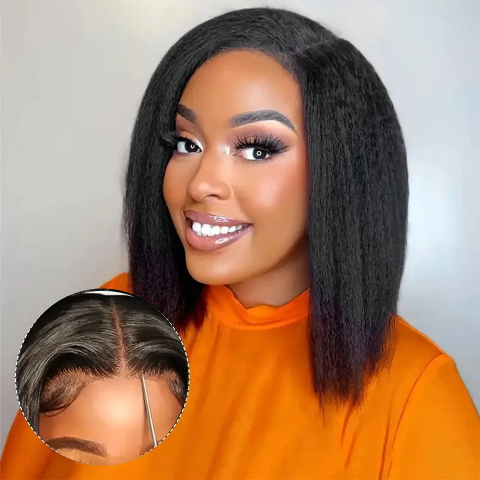 

Short Bob Wig Glueless Kinky Straight Wig Lace Front Human Hair Wigs For Women HD Transparent Lace Frontal Wig Yaki Straight Wig