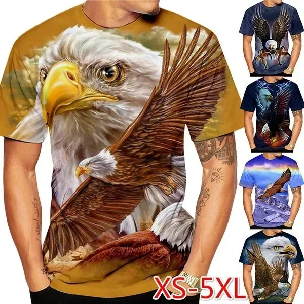 

Men and Women 3D Eagle Print American National Bird City Short-sleeved Fashion Casual Loose Top New Summer Men's T-shirt