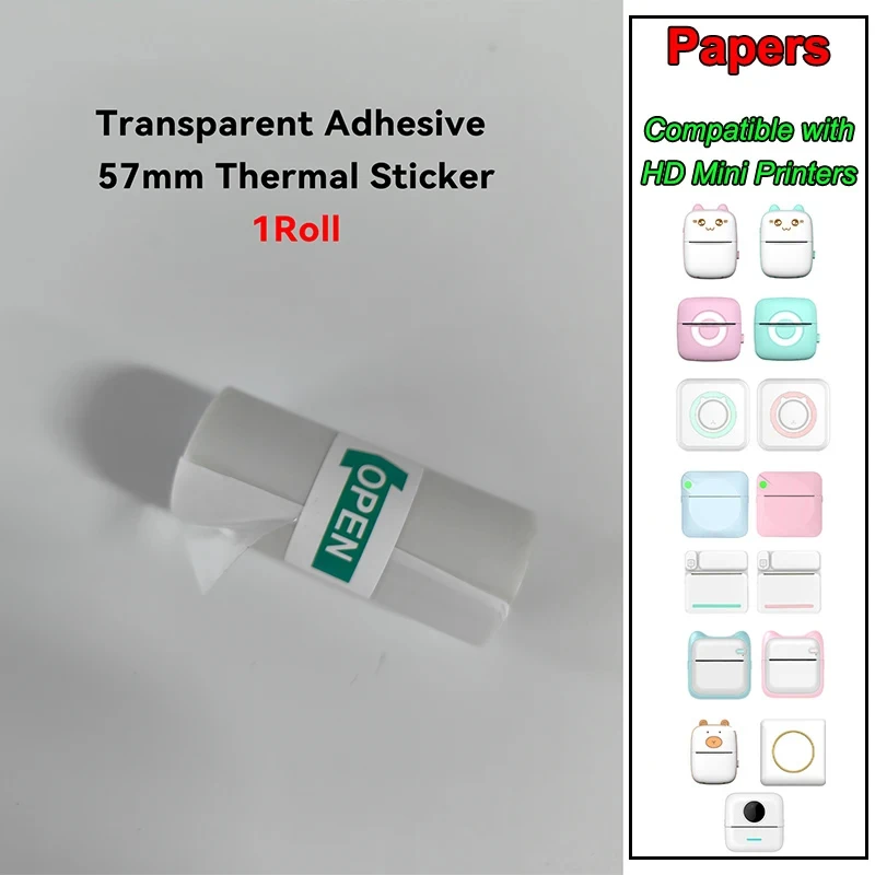 1Rolls Transparent Photo Paper Thermal Print Instant HD Mini Portable Printer Self-Adhesive Paper