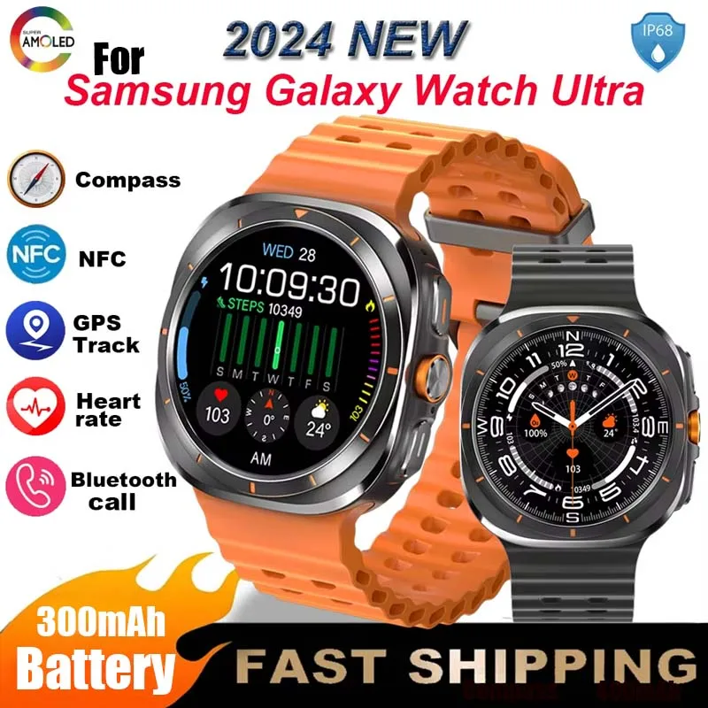 For Samsung Galaxy Watch 7 Ultra GPS Compass NFC Smart Watch Outdoor Sports Man AMOLED BT Call IP68 Galaxy 6 Upgraded Smartwatch