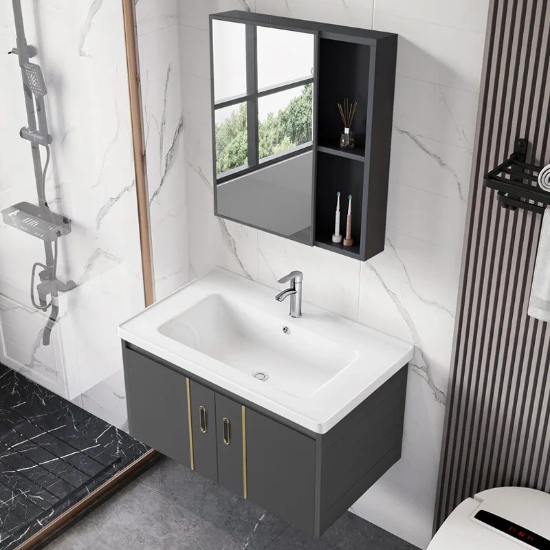 Bathroom space aluminium  cabinet ceramic slate integrated washbasin  cabinet combination  cabinet whole