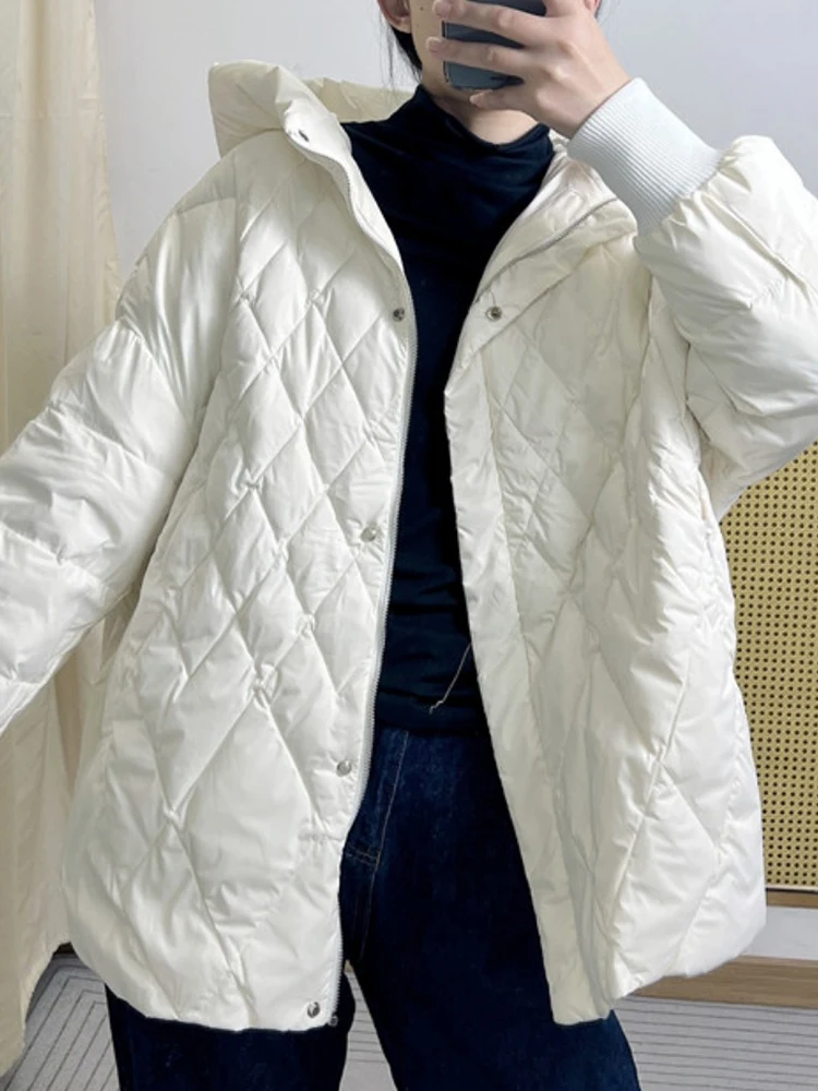 Imagem -05 - Parka de Pato Branco para Mulheres Cabolsa Feminino Casual Cabolsa Grosso e Quente de Neve Outwear Solto com Capuz Outono e Inverno 90 Quente Novo