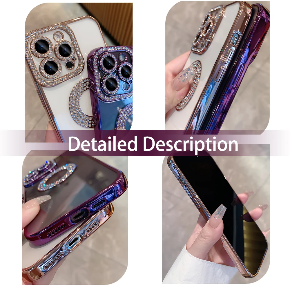 For iPhone 15 Pro Max Fashion Girl\'s Diamond Case For iPhone 11 12 13 14 Pro Max Plus Luxury Glitter Transparent TPU Soft Case