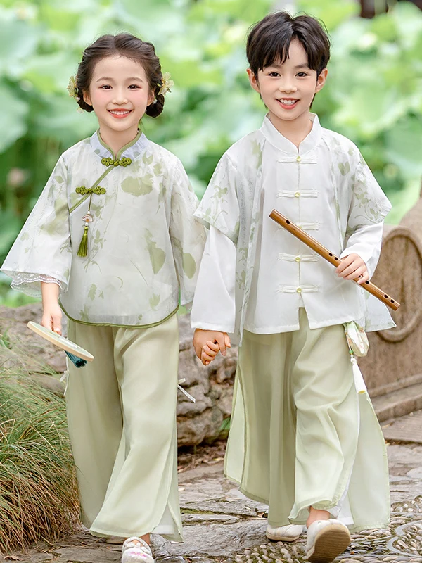 

Весенне-осенний комплект Ханьфу с длинными рукавами, детский костюм для выступлений, традиционная китайская одежда для мальчиков и девочек, для малышей и детей постарше