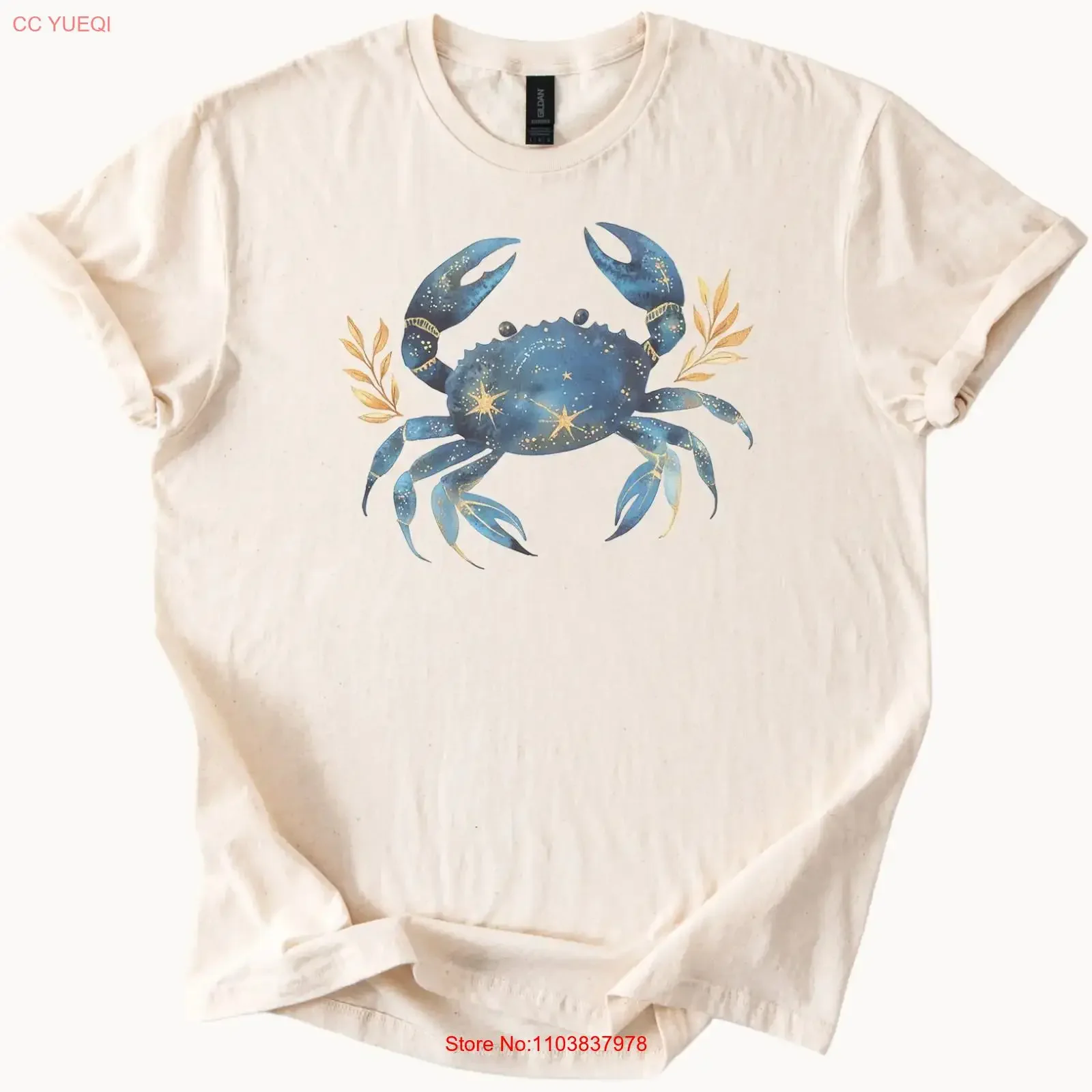 Camiseta Celestial Crab Ocean Star Blue Cosmic Beach vintage lavada para hombre, top para uso diario, gráfico elegante y cómodo