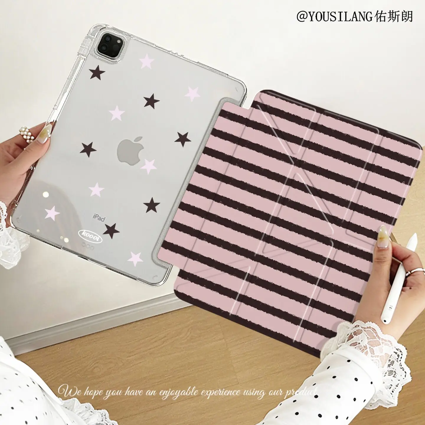 Ins Korean Black Striped StarY2K Tablet Case For iPad Pro 13in 11th M5M4 12.9in A16 7/8/9/10th Air4/5/6/7 11in M2 M3 Mini Cover