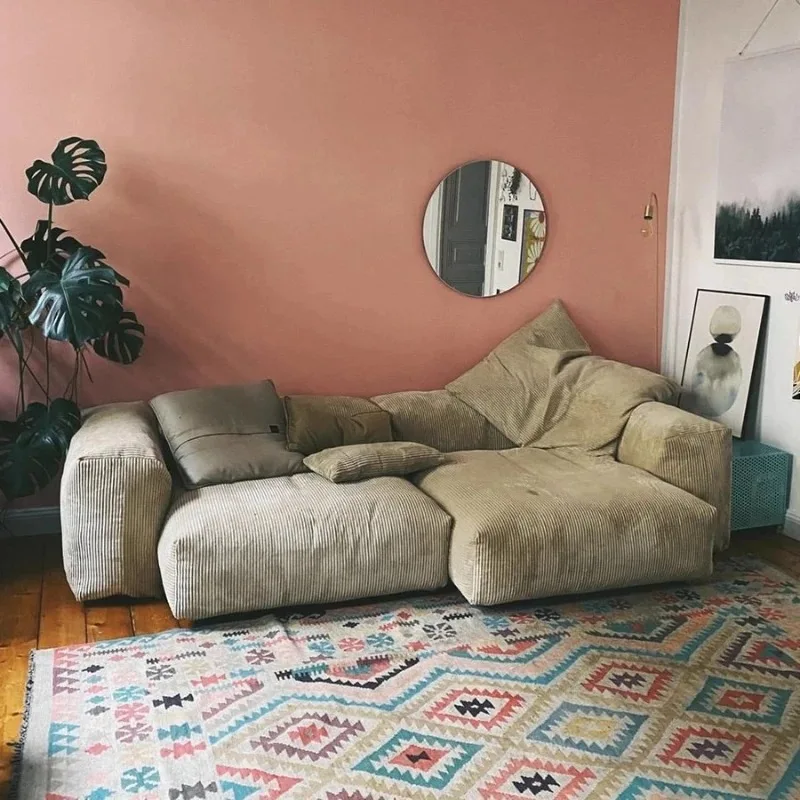 

Nordic corduroy fabric sofa living room Italian minimalist wabi-sabi designer leather tofu module