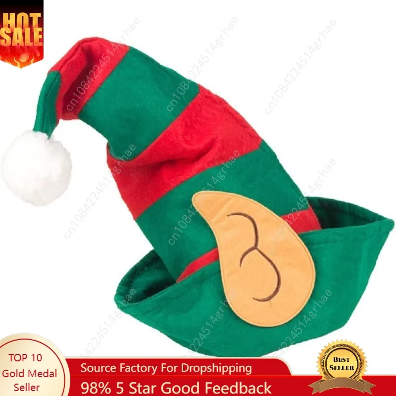 

Santa's Helper Christmas Elf Hat with Attached Ears Green and Red,Hat for Kids and adult