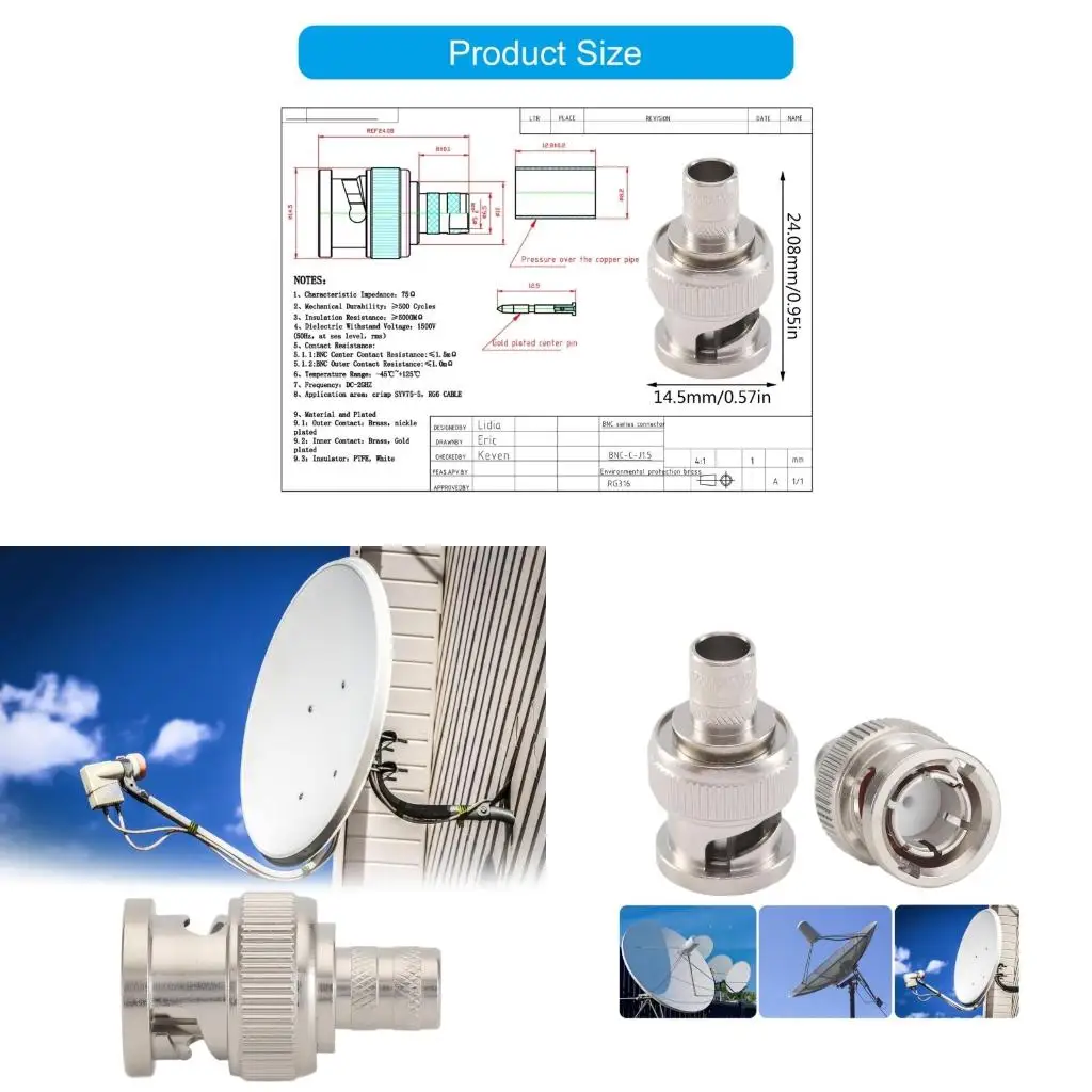 Precise BNC RG58 RG59 RG60 Copper Connector for Male Crimp Connectors in Computer Setting Easily