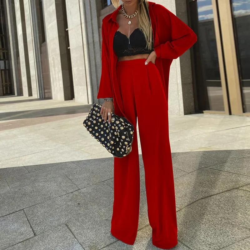 2024 Casual Long Sleeve Tshirt and Pants Two Piece Set Women Autumn Winter Femme Elegant Solid Full Length Pant & Coat Suit Sets