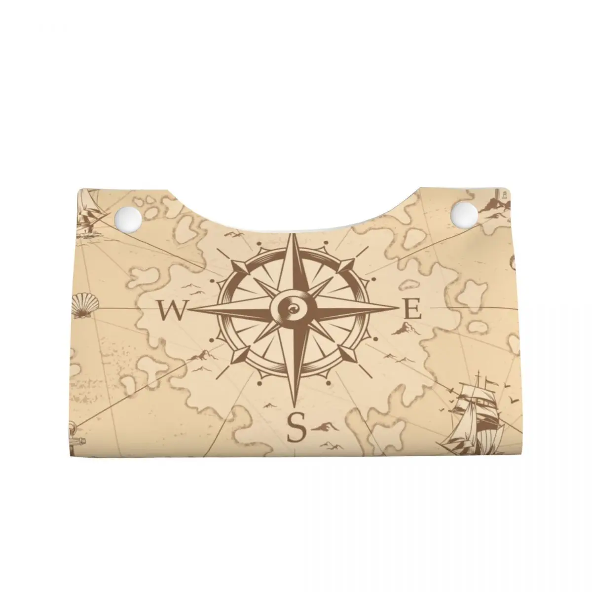 Custom Pirate's Map Tissue Box Cover for Bathroom Car Nautical Compass Sailor PU Leather Rectangular Facial Tissue Box Holder