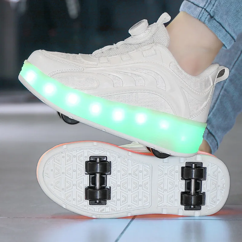 Children Detachable 4 Wheels Shoes With LED Lights Adults Kids Boys Girls Flashing Roller Skates Sneakers Outdoor Skating Sport