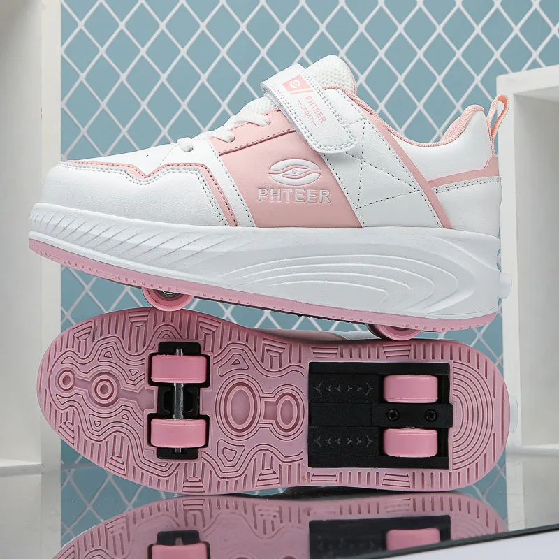 Fashion 2025 New Style Children Four Wheels Roller shoes Boys and Girls Flying Shoes with Wheels Kids skating Shoe