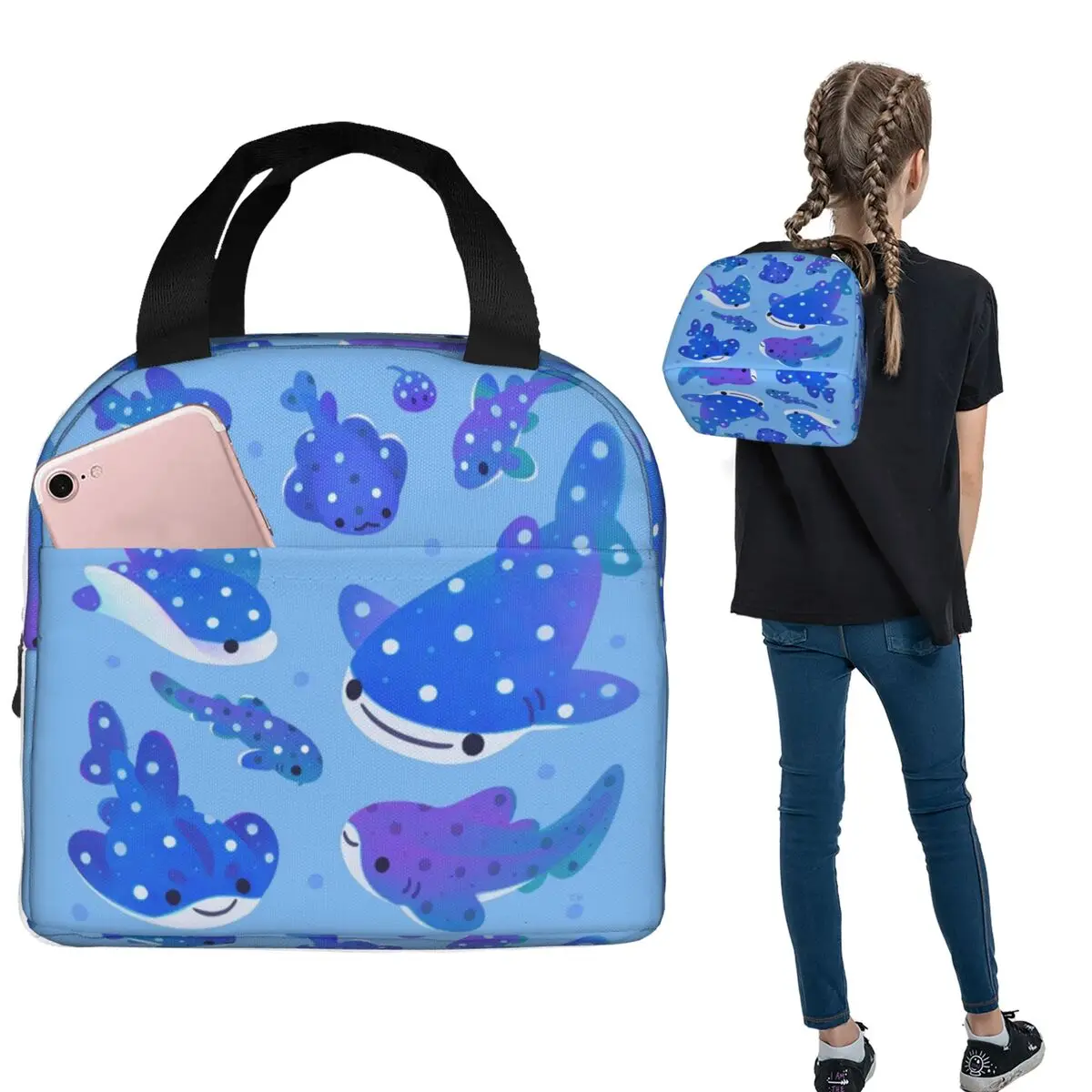 

Термосумка для обедов Polka Dot Shark для женщин и детей, портативная сумка-холодильник для еды, термосумка-тоут